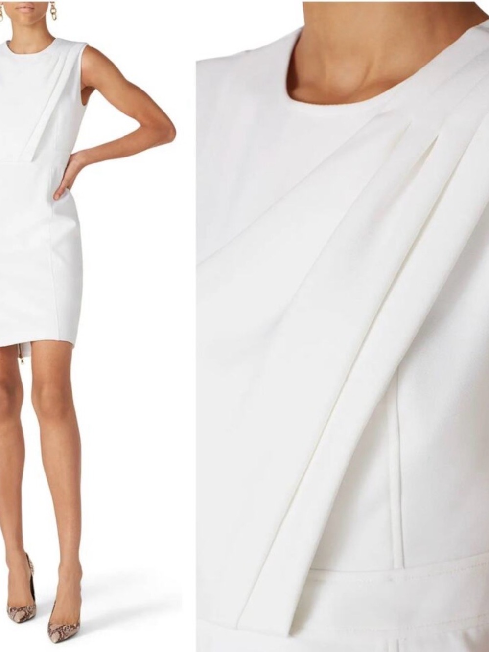 Toccin (NY) Sleeveless White Draped Shift Dress MSRP $595